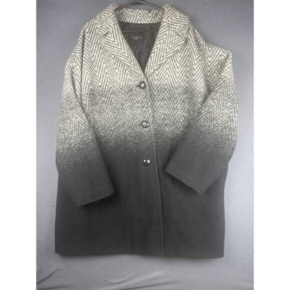 Talbots Wool Blend Winter Pea Coat Ombre Chevron Pattern Gray Black 24W - Picture 1 of 6